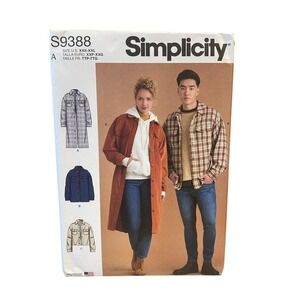 Simplicity S9388 Unisex Shirt Jacket Shacket XXS-XXL Modern Overshirt